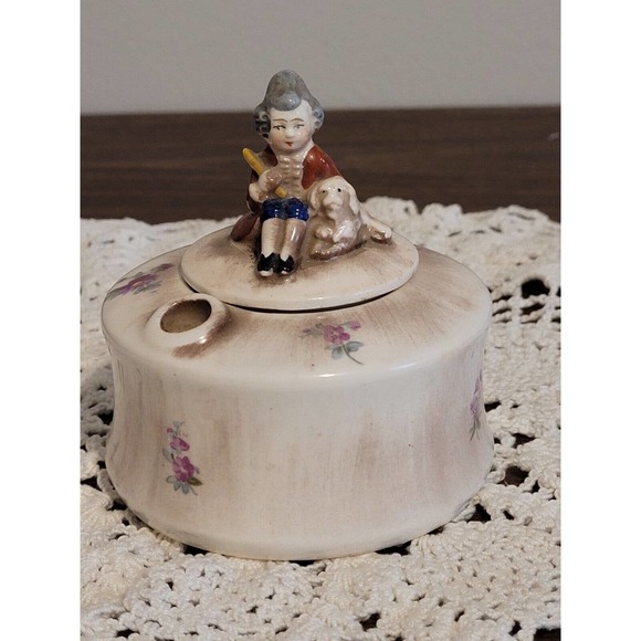 Vintage porcelain inkwell pen holder Bavaria boy and dog - Picture 1 of 9